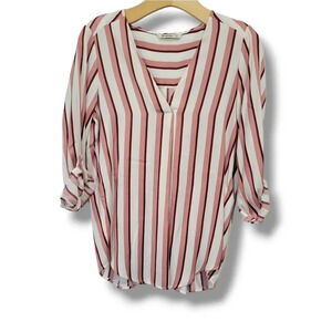 Stradivarius Grupo IDITEX Women's stripped VNeck rolled sleeves  - small